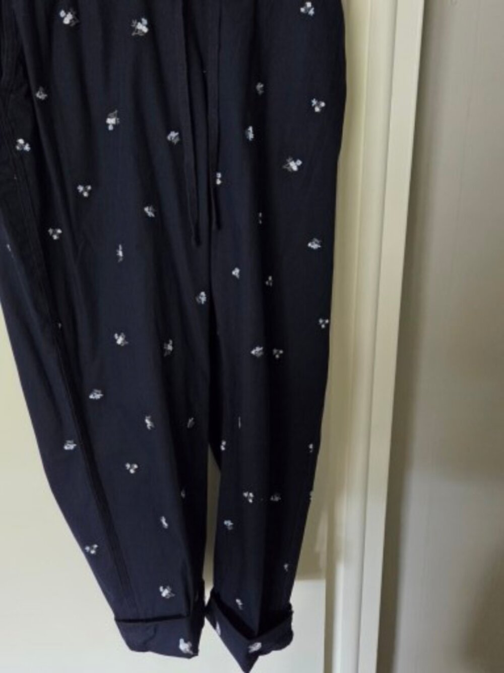 Style & Co Embroidered Navy Straight Leg Pull-On Pant Sz L